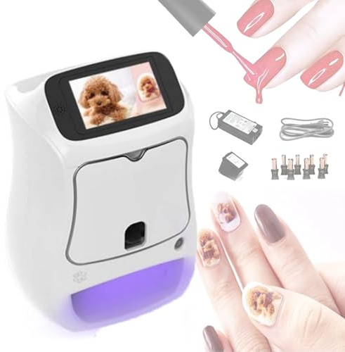 GCLCPAEN Automatischer 3D-Nageldrucker,5-Zoll-Touchscreen,Über 1000 Muster,10-Sekunden-Schnelldruck,Tinte Auf Wasserbasis,App-Übertragung,WLAN-Verbindung,1200Dpi,Inklusive Tintenpatrone/Gel-Nagellack
