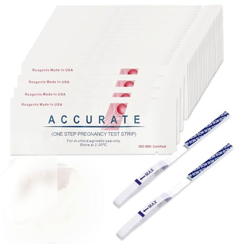 50 Pièces Test de Grossesse Bandelette 25 mIU/mL Pregnancy Test de Grossesse Précoce Haute Sensibilité Emballé Individuellement Résultats Précis pour une Utilisation en Famille