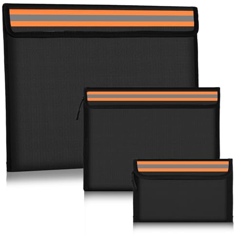 Pack de 3 Bolsas Ignífugas para Documentos - Portadocumentos Impermeable y Resistente al Fuego, sobre de Seguridad con Cremallera para Dinero, Pasaporte, Joyas y Archivos Bancarios