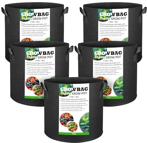 Gemtte Pflanzsack, 5 Stück 29L Pflanze Grow Töpfe, Atmungsaktive Vliesstoff Stofftöpfe mit Griffen für Kartoffeln, Tomaten und Erdbeeren