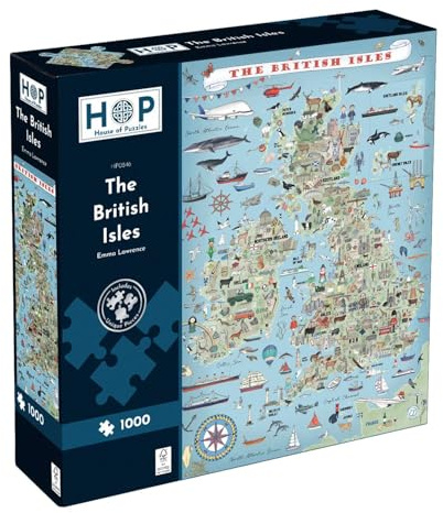 The House of Puzzles British Isles, 1000 Piece Jigsaw | Map of England, Ireland, Scotland & Wales, UK & Irish Landmarks, Animals & Wildlife, Deluxe Puzzle Gift for Adults