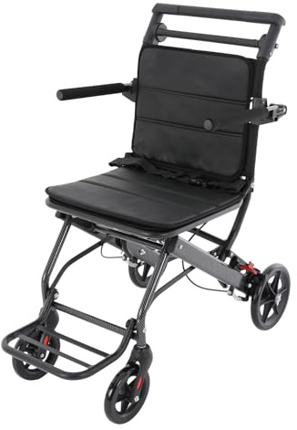 Vikbar reserullstol 270° vridbar transportrullstol bärbar rullstol med förvaringsväska lastkapacitet 100 kg för promenader, utflykter, resor 50 x 77 x 85 cm