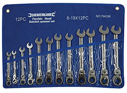 Silverline Tools 794336 - Llaves combinadas con carraca articulada, 12 pzas (8-19 mm)