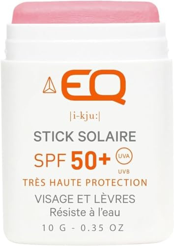 EQ Stick Solaire Bio SPF50+ Visage & Lèvres - Crème Solaire Naturelle, Écologique - Stick SPF 50 Idéal pour Surf, Ski, & Tatouages - 10g Teinté Framboise - Conçu pour Sportifs - Fabriqué en France