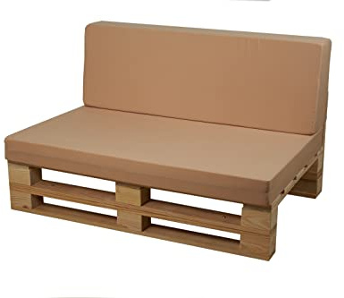 Conjunto Completo de Sofa de palets + Conjunto de Cojines (Microfibra, Arena, 120x80cm)