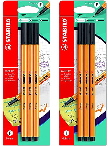 STABILO Fineliner Point 88 – schwarze Tinte Fineliner – 2 x Blister mit 3–6 Stiften