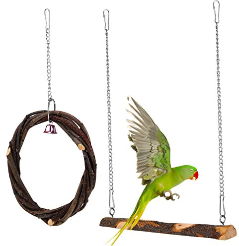 BUGUUYO 2stücke Natürliches Holz Vogelschaukel Haustier Schaukelspielzeug Für Papageien Wellensittiche Nymphensittiche Mit Aufhängung Gleichgewicht Koordination