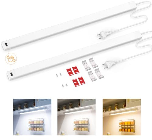 SIBI LIGHTING Led Unterbauleuchte Dimmbar, 41cm 5 Farbmodi Lichtleiste mit Berührungsloser Sensor, Led Küchenunterbauleuchte Unterschrank Beleuchtung für Küchen,Schrank,Werkbank, 2 Stück