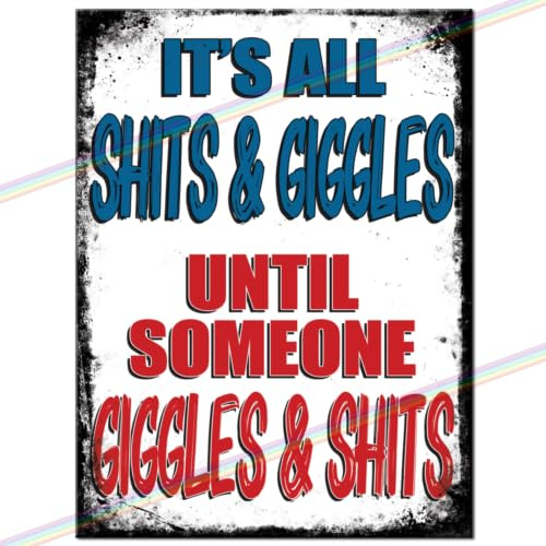 P&P Homeware Shits and Giggles Funny Aluminium Sign - 15x10cm Retro Wall Gift Plaque for Man Cave, Kitchen, Garden Bar Decor Shed, Garage Fathers Day 30th 40th 50th 60th Birthday Present