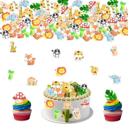 60 Stück Tiere Tortendeko Essbar,Dschungel Kuchendeko,Esspapier Tortendeko | Essbare Tortenaufleger, Waldtiere Cake Topper,für Kinder Mädchen Junge Geburtstag Baby Shower Party