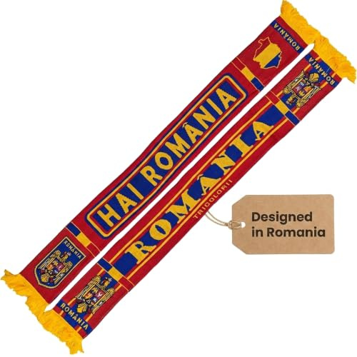 Generisch Sciarpa Romania per Coppa del Mondo EM, Sciarpa da Calcio, Sciarpa Culto, Sciarpa Souvenir, Costruzione, Rosso, Giallo, 145 x 18 cm