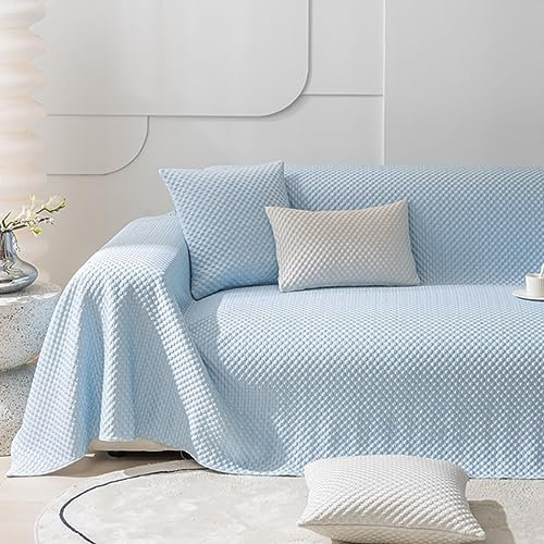 Bishilin Couchbezug für Sommer 210x380CM, Sofa Überzug 4 Sitzer Ecksofa mit Erhabene Gepunkt Blau Sofaüberwurf rutschfest Sofabezug Universal