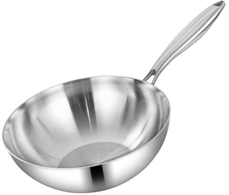 XUHONGYA Padella Antiaderente in Acciaio Inox, Padella Wok con Coperchio, 26CM Med Lock