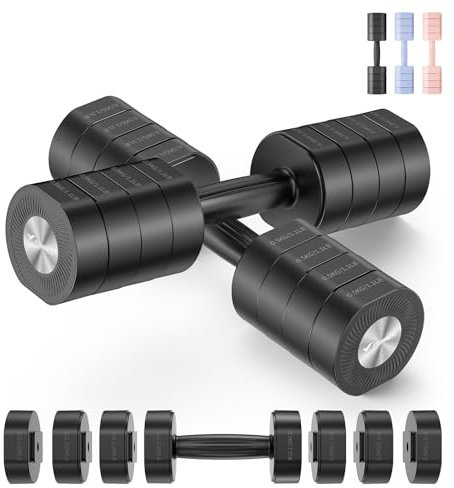 Merach Manubri Regolabili，Set di 2 Manubri Palestra Casa, Pesi Palestra Casa 4 in 1, 1-4KG Manubri Palestra Regolabili, Dumbbells per Allenamento della Forza, Fitness per Uomini/Donne, Regalo -Nero