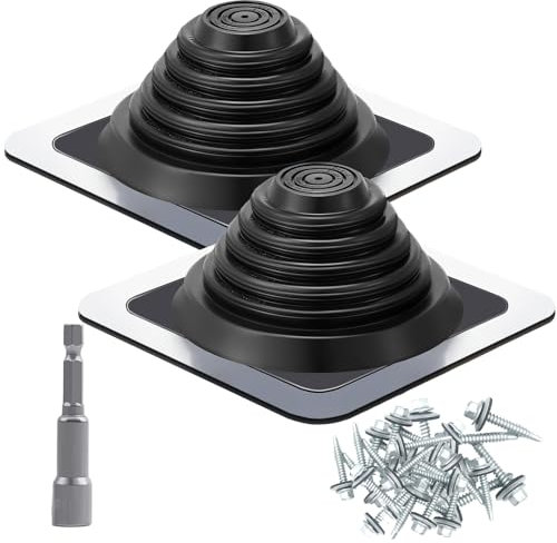 Paquete de 2 botas de ventilación de techo de metal, tubo flexible intermitente, kit de botas de chimenea de silicona de alta temperatura para tuberías OD de 1/4 a 5 3/4 pulgadas, incluye funda de