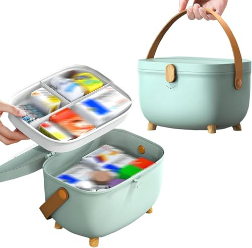 Severnier Medizinbox, Arzneimittel box, medicine box, Hausapotheke mit 2 compartments, medizin aufbewahrung, medikamenten organizer für arzneimittel für zu Hause, im Freien (Grün)