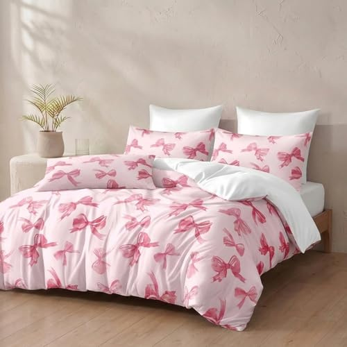 Herside mjuka sängkläder för flickor romantisk rosa rosett påslakanset enkel storlek söt sovrum dekor påslakan fluga drömmande påslakanset alla årstider mjukt mikrofiber bäddset