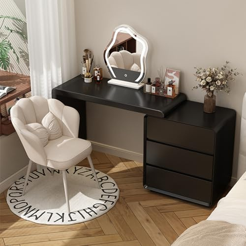 LIMENQIN Sminkbord, modernt sminkbord med spegel och pall, sminkbord för sovrum, hjälpskåp med 3 lådor för förvaring (svart C, 80 cm/31,5 tum)