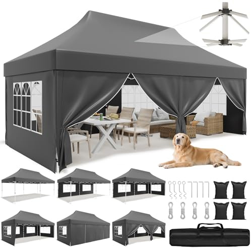 JUMMICO Faltpavillon 3x6 mit Hoher Spitze, um 60% Verbesserte Regenschutzleistung. UV 50+, Pavillon 3x6 Wasserdicht Stabil Winterfest, Shelter mit seitenwänden, für Garten und Camping, Grau