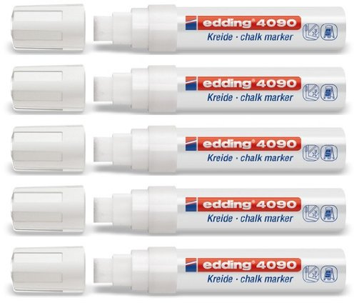 5er Sparpack Fenster/Kreidemarker edding 4090 diverse Faben zur Auswahl (weiß)