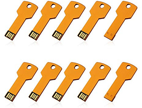 RAOYI 10pcs 8G USB Flash Drive Metal Key Design Shaped Memory Stick USB 2.0 Gold