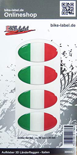 BIKE-label Aufkleber 3D Länder-Flaggen Italien Italy 4 Stck je 50 x 25mm 300082