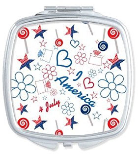 DIYthinker USA Amerika Süßigkeit Blumen-Stern-Liebes-Herz-Wort Illustration Muster-Quadrat-Compact Make-up Taschenspiegel Tragbare Nette kleine Handspiegel