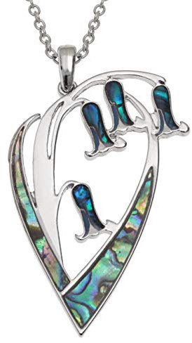 Kiara Jewellery Bluebell Flower Pendant Necklace Inlaid With Natural greenish blue Paua Abalone Shell And Mother Of Pearl on 18 Trace Chain. Non Tarnish Silver Colour Rhodium plated.