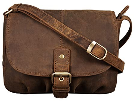 STILORD 'Iris' Leder Handtasche Damen klein Vintage - Umhängetasche für Freizeit, Ausgehen & Party - Echtleder Abendtasche mit Fächern, Farbe:mittel - braun