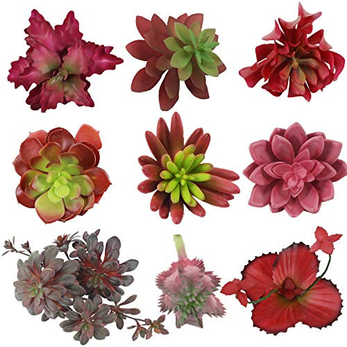 Artificial Succulent Plants Faux Assorted-9PCS Unpotted Fake Succulents Textured Cactus Stems Cacti Aloe Succulent In Different Red Artificial Hanging String of Pearls Plant For Wedding For Home Decor