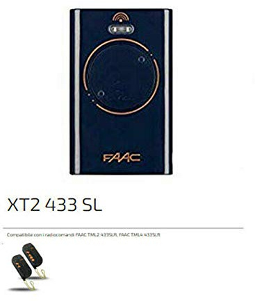 Dieffematic Télécommande FAAC XT2 433 SL - Émetteur 2 canaux auto-apprentissage pour portail de garage - Fréquence 433,92 MHz