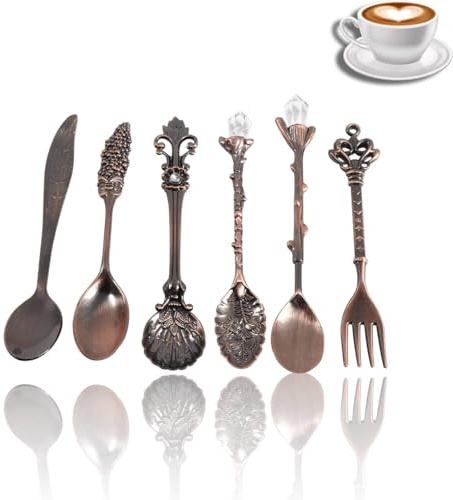 Posate Stile Vintage Cucchiaino da caffè, Cucchiaino e forchette Retro in lega di zinco Intagliato per dessert, zuppa di gelato
