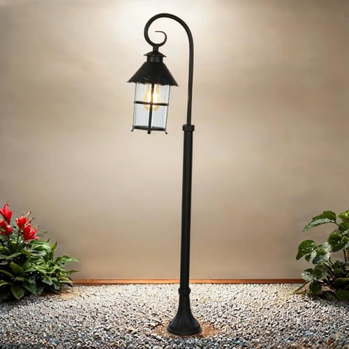 Licht-Erlebnisse Stehleuchte Außen als Aluguss Glas in schwarz H:116cm E27 rustikal für Gartenwege Terrasse Außenleuchte Stehlampe Außenlampe Wegeleuchte Wegelampe