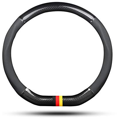 Ergocar Auto Lenkradbezug Rutschfester Auto Lenkradschutz D-Form Kohlefaser & PU Leder für Durchmesser 38cm (15 ) (Schwarz-G)