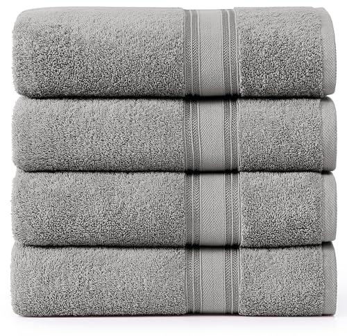 Lane Linen 100% Cotton Bath Sheets Set of 4 (35x66) - Zero Twist Cotton Extra Large Bath Towels Sets - Quick Dry, Soft & Absorbent Oversized Grey Towels Set - Pre Shrunk, Fade Resistant - Space Grey