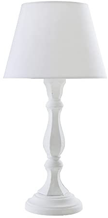 Grafelstein Tischlampe WHITE – Elegante Landhaus-Stil Tischlampe, 50 cm, Ø 25 cm, E14, MDF-Holz, 1,5 m Kabel, für Tische & Nachttische, 1b-Ware im Shabby Style
