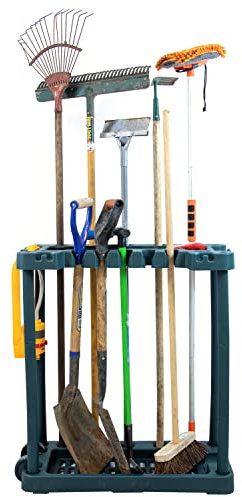 Woodside Garden Tool Holder Storage Rack Trolley with Wheels for Sheds/Garages, Portable Organiser Tidy