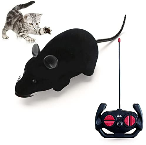 MYCreator Realistische Katzenmaus, ferngesteuertes Katzenspielzeug, interaktives Katzenspielzeug, kabelloses Laufrad, gruseliger Witz, Katzenbugs, lustiges Spielzeug (Schwarz)