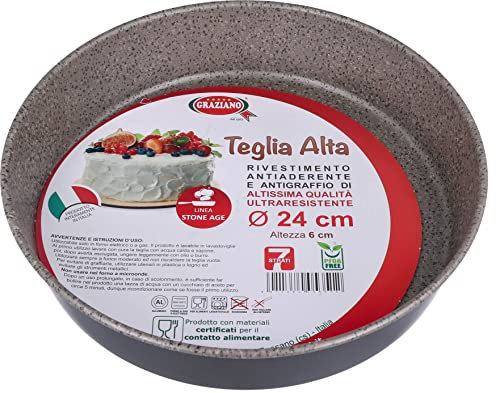 Graziano, Teglia Tonda, Realizzata Interamente in Alluminio e Dotata di 7 Strati di Rivestimento Antiaderente e Antigraffio, Ideale per Realizzare Pan di Spagna e Molto Altro, PFOA Free, ø 24 cm