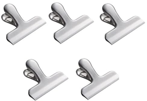 5 Stück große Verschlussclips Metall | 76mm Tüten Clips | Brief Klammern aus Edelstahl - Starke Federkraft | Verschlussklammern für Lebensmittelbeutel | Metallklemmen für EIN luftdichtes Abschließen