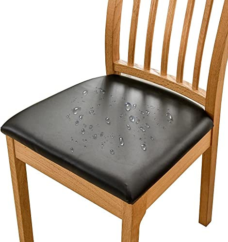 Bestenrose Stuhlhussen 6er Set Esszimmerstuhl Sitzbezüge PU Leder Stretch Sitzfläche Wasserdichter Sitzkissen Bezug Abnehmbar Waschbar für Sitzkissen Hotel Sitzschutzbezug Hussen für Stühle