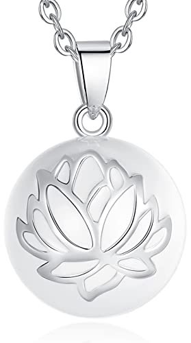 CELESTIA Llamador de Angeles Embarazada, Flor de Loto Colgantes Mujer Collar Plata Día de la Madre Regalos para Mamas Embarazadas Hermanas
