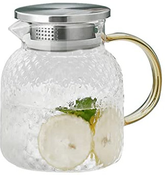Nff Jarra De Vidrio, Jarra De Vidrio De 2L con Tapa, Jarra De Agua De Vidrio Resistente Al Calor con Textura De Martillo Adecuada For Jugo, Leche, Té, Café (Size : 1L)
