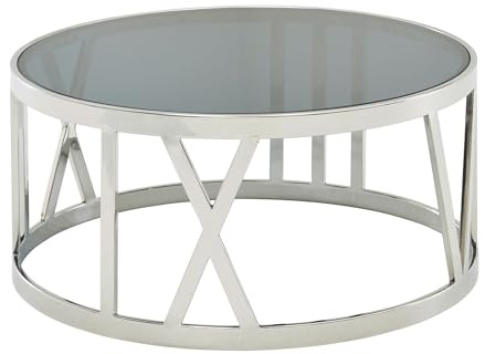 FineBuy Table Basse de Salon Verre et Métal 60x60x30 cm Ronde Argent | Petite Table de Canapé | Design Table d'appoint Style Moderne