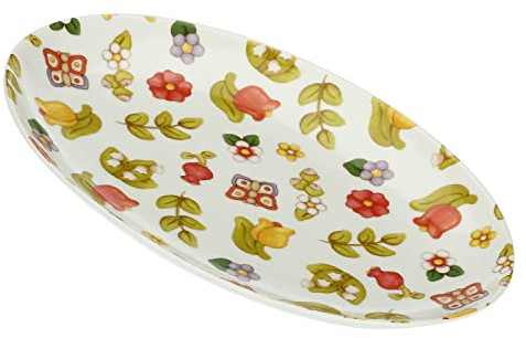 THUN, Piatto Ovale in Porcellana Decorata a Mano con Motivi Floreali, Versione Medio, Linea Happy Country, 31cm