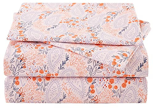 JSD Pink Paisley Floral Sheet Set Full Size, 4 Piece Soft Printed Microfiber Sheets Extra Deep Pocket