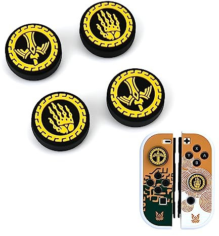 DLseego Joystick Kappen für Switch/Lite/OLED,Cool Element Switch knopf Kappen,4PCS weiche Silikon Daumengriffkappen,Schwarz-goldene Buddha-Hände