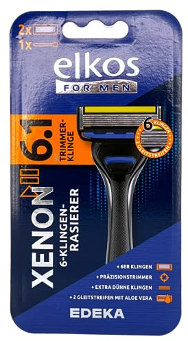 elkos Xenon 6.1 Rasierer mit Trimmerklinge | 6-Klingen Rasierer mit 1 Ersatzklinge (1er Pack)