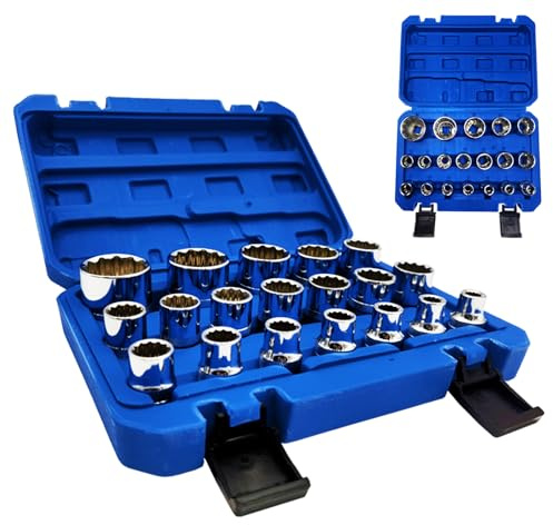 KSHAWO 19 tlg Vielzahn Nuss Satz 1/2 Zoll Vielzahn Nüsse Steckschlüssel Set 8, 9, 10, 11, 12, 13, 14, 15, 16, 17, 18, 19, 20, 21, 22, 24, 27, 30, 32mm CR-V Stahl