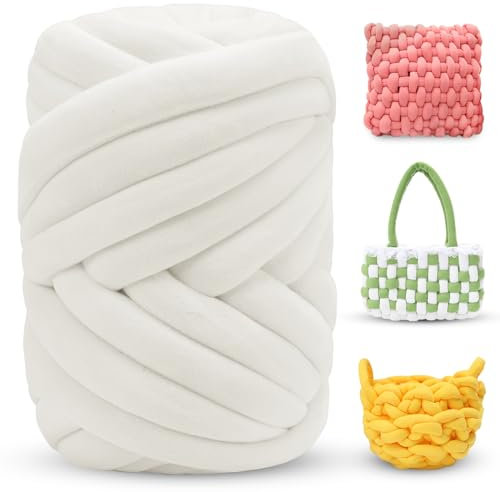 LEREATI 500g Grosse Laine à Tricoter à la Main Pelote Laine Grosse Maille Fil de Coton de Remplissage Tubulaire Chunky Yarn Fil Crochet 2cm, Fil Coton pour Crochet Sac Tapis Chapeaux Lit pour Animaux